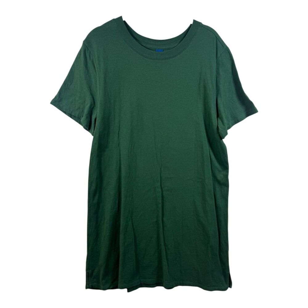 Old Navy Forest Green Cotton T-Shirt Dress Short Sleeve Side Slits Womens M NWOT